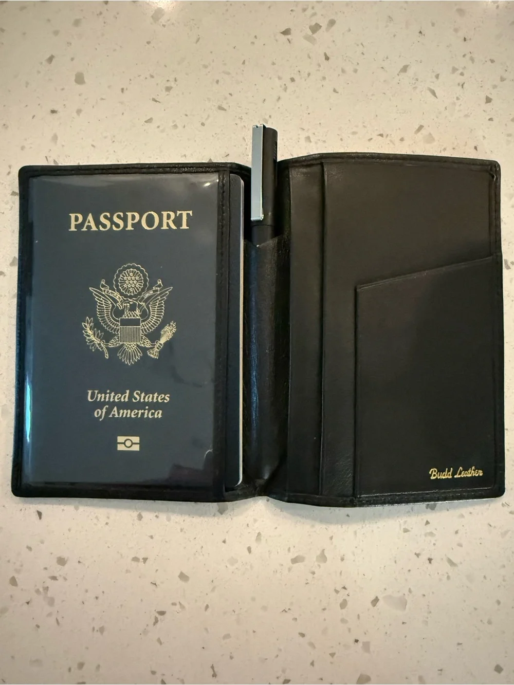Budd Leather Passport Holder with Pen Slot